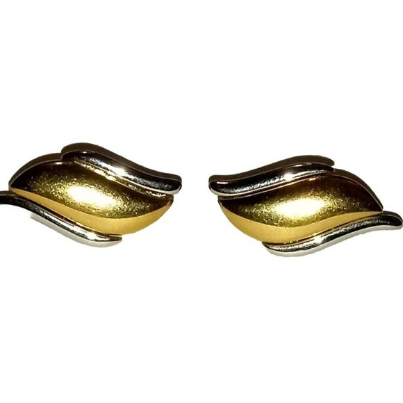 MONET Signed Vintage 70s Clip On Earrings Flame Wing Classic Gold  Silver Tone - Picture 7 of 13